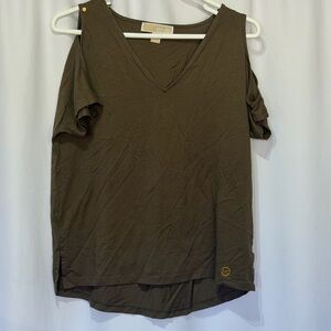 Michael Kors Olive Green Cold-Shoulder V-Neck Tank